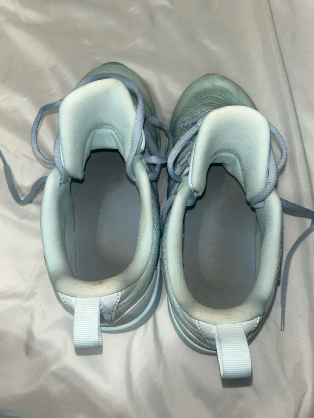 Nike Women's Light Blue Sneakers with Iridescent Gold Swoosh